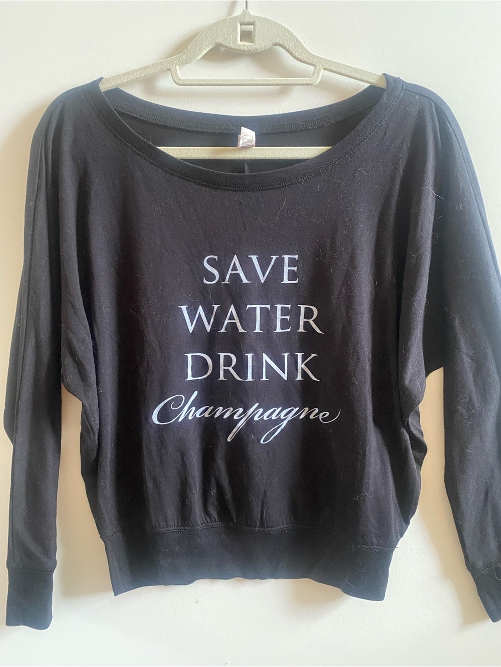 Bella Canvas Black Long Sleeve Sweatshirt "Save Water Drink Champagne"
